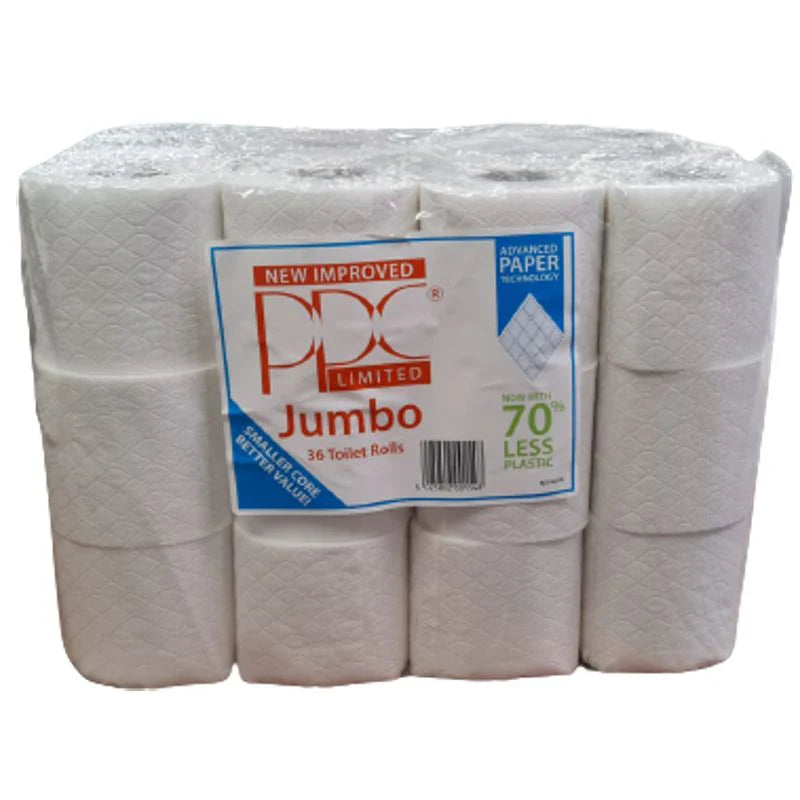 PPC Jumbo White Quality Toilet Paper 36 Roll Value Pack