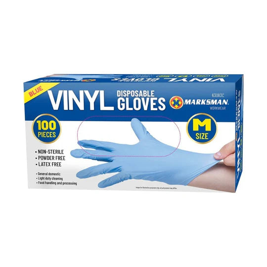 Marksman Blue Vinyl Powder Free Gloves Medium Pack of 100