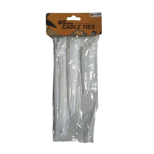 Poundium Cable Ties Assorted Size White 60 Pack