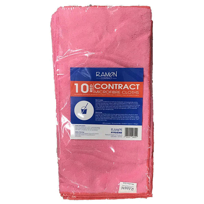 Ramon Contract Microfibre Cloths Pink 10 Pack