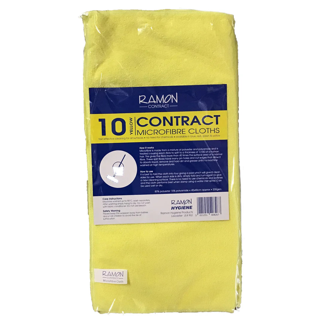 Ramon Contract Microfibre Cloths Yellow 10 Pack.