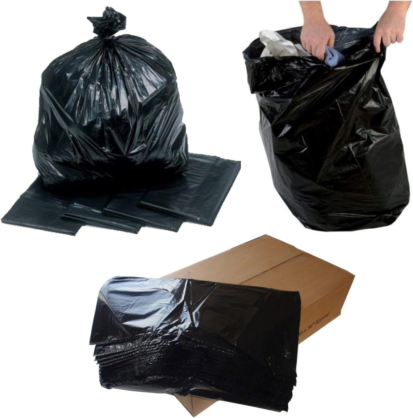 RECYCLED BLACK REFUSE SACKS BAGS 200 CASE FLAT PACK