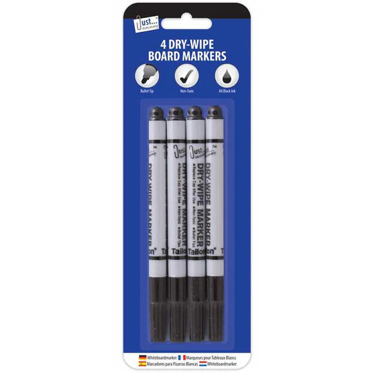 Board Markers Dry Wipe Pens Black 4 Pack