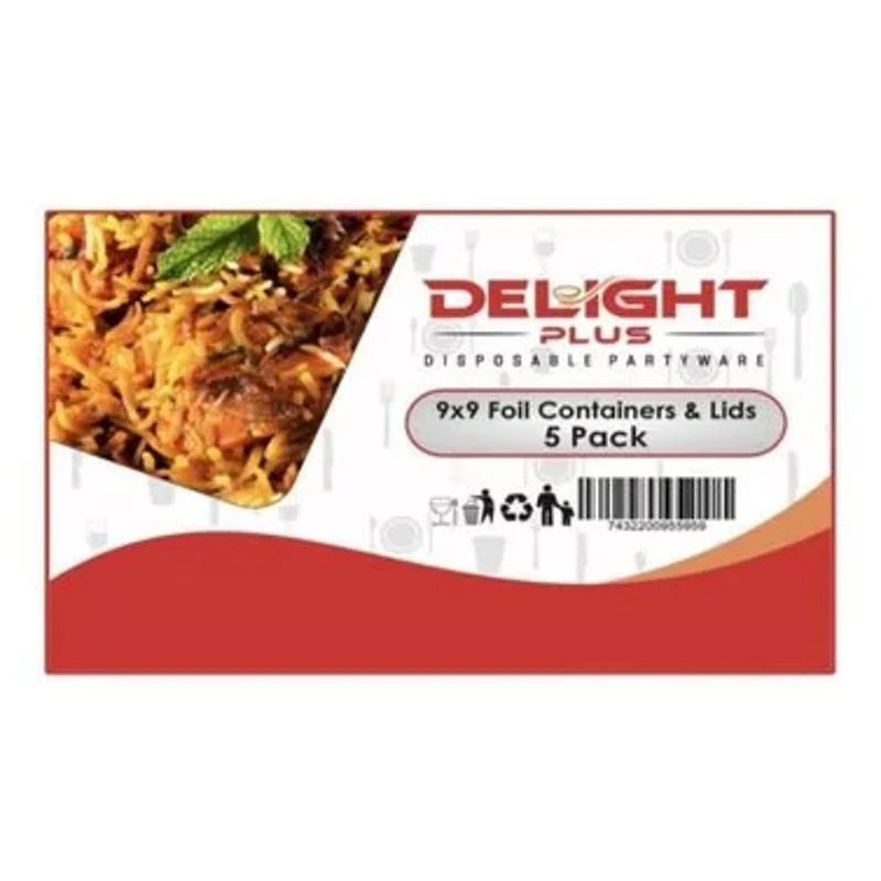 Delight Plus Foil Containers With Lids 9x9 5 Pack