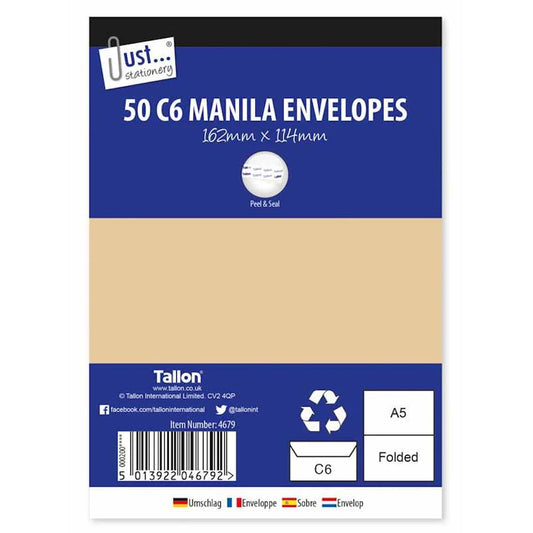 Manila Envelopes C6 Peel & Seal 50 Pack - Case of 12