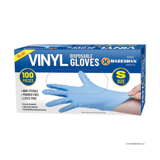 Marksman Blue Vinyl Powder Free Gloves Small Pack of 100.