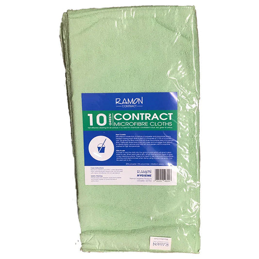 Ramon Contract Microfibre Cloths Green 10 Pack